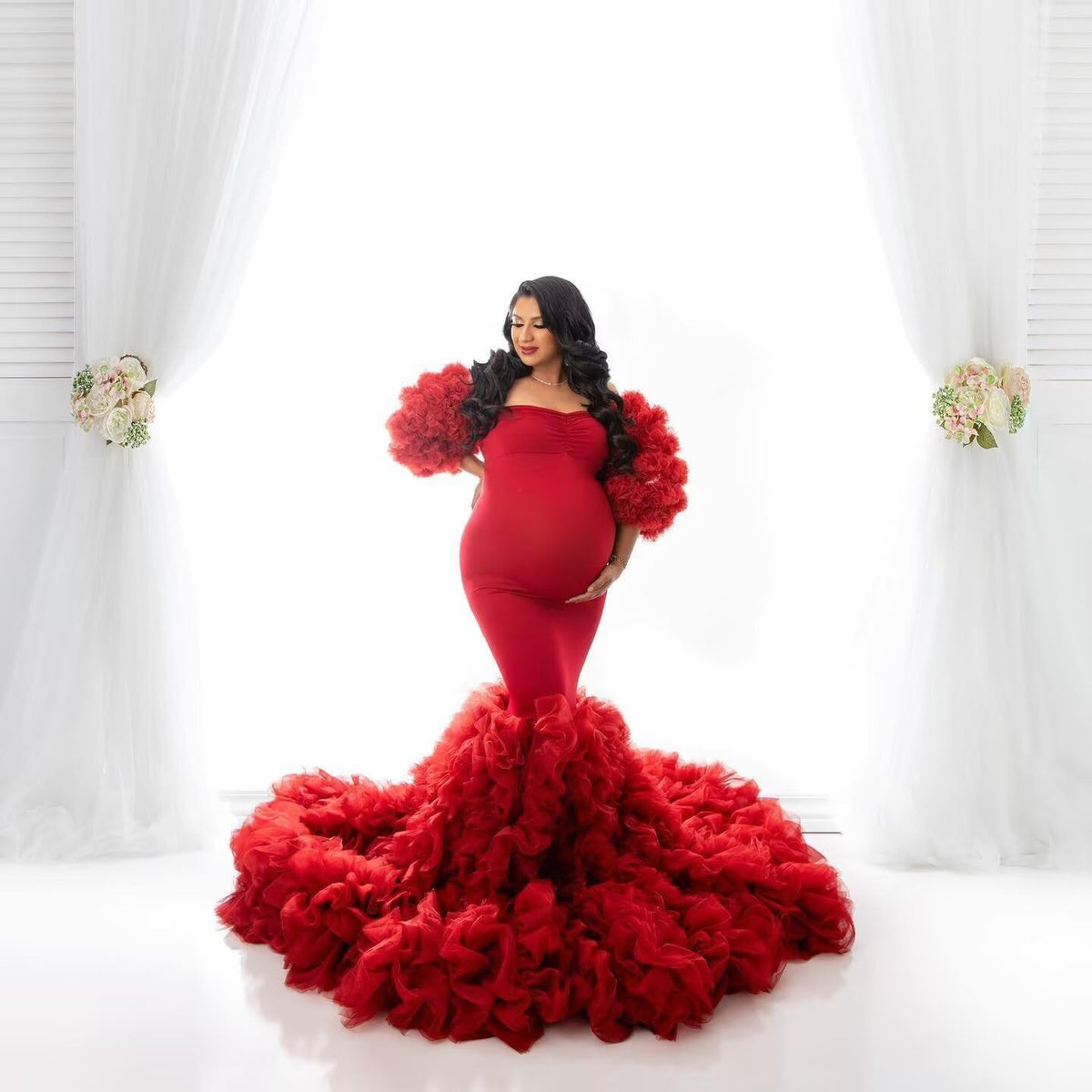 Large Size Fluffy Mesh Pregnant Mother Photo Clothing Tube